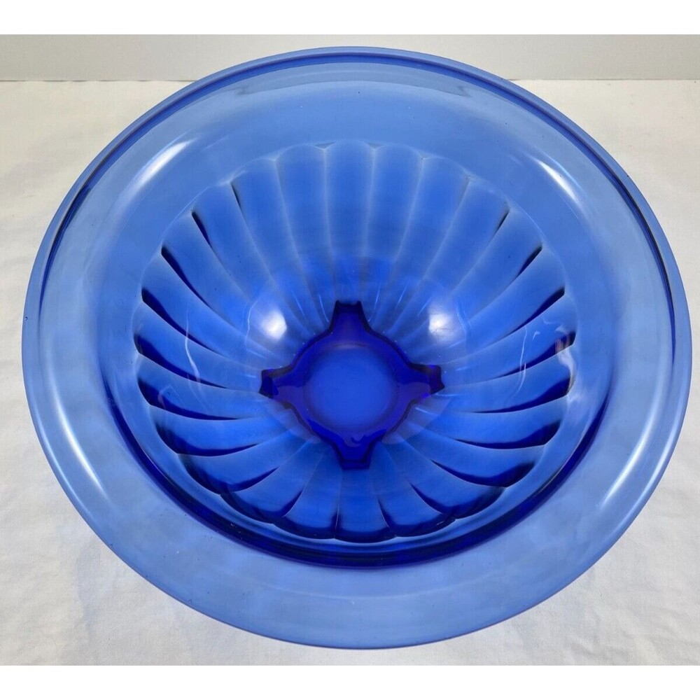Hazel Atlas Optic Mixing Bowl Cobalt Blue 9.75" Vintage Medium Ribbed Depression